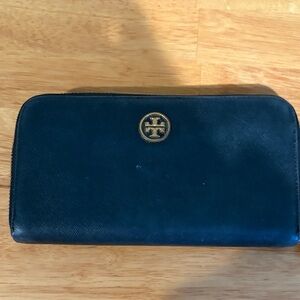 Tory Burch Navy Wallet with Gold Emblem